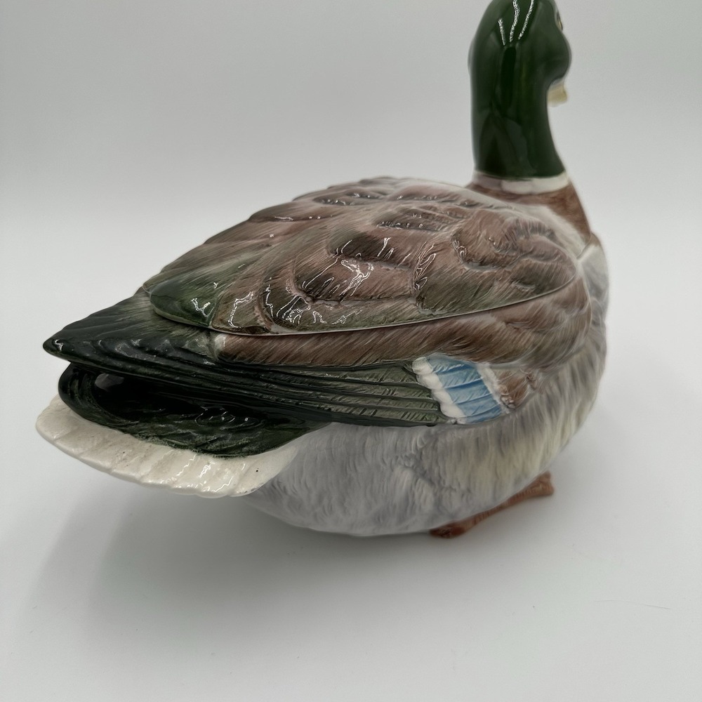 Vintage Handpainted Otagiri Mallard Duck Covered Serving Dish 12" - Picture 5 of 9